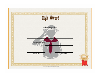 Document preview: High Award Certificate Template