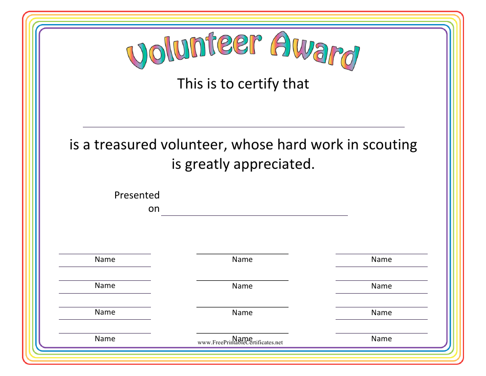 Volunteer Award Certificate Template, Page 1