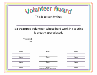 Document preview: Volunteer Award Certificate Template