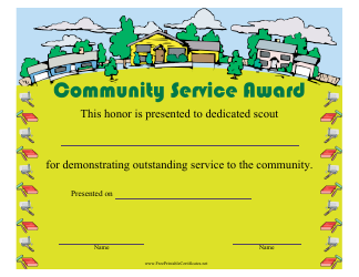 Document preview: Community Service Award Certificate Template