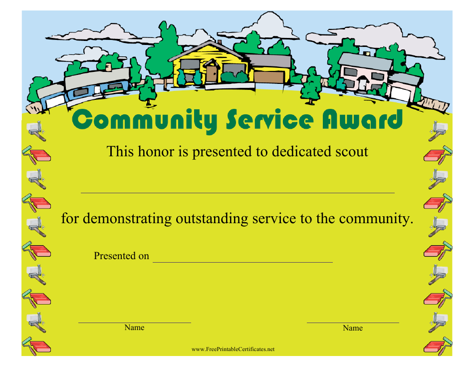 Community Service Award Certificate Template - Free Printable