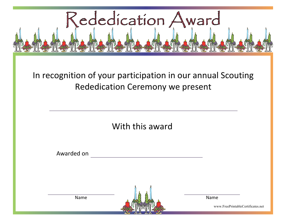 Rededication Award Certificate Template Preview Image