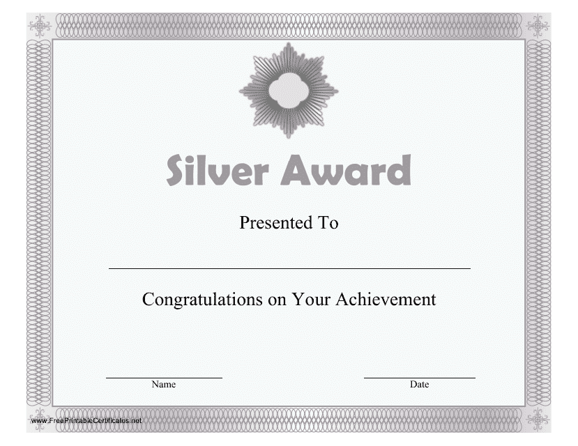 &quot;Silver Award Certificate Template&quot; Download Pdf