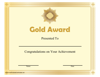 Document preview: Gold Award Certificate Template