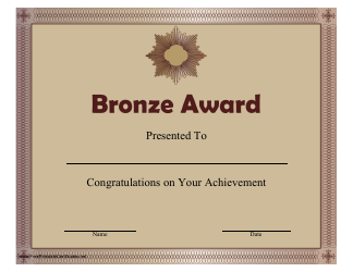 Document preview: Bronze Award Certificate Template
