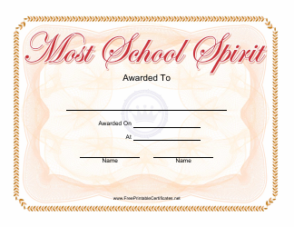 Document preview: Most School Spirit Award Certificate Template