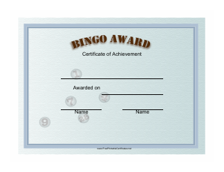 Document preview: Bingo Award Certificate Template