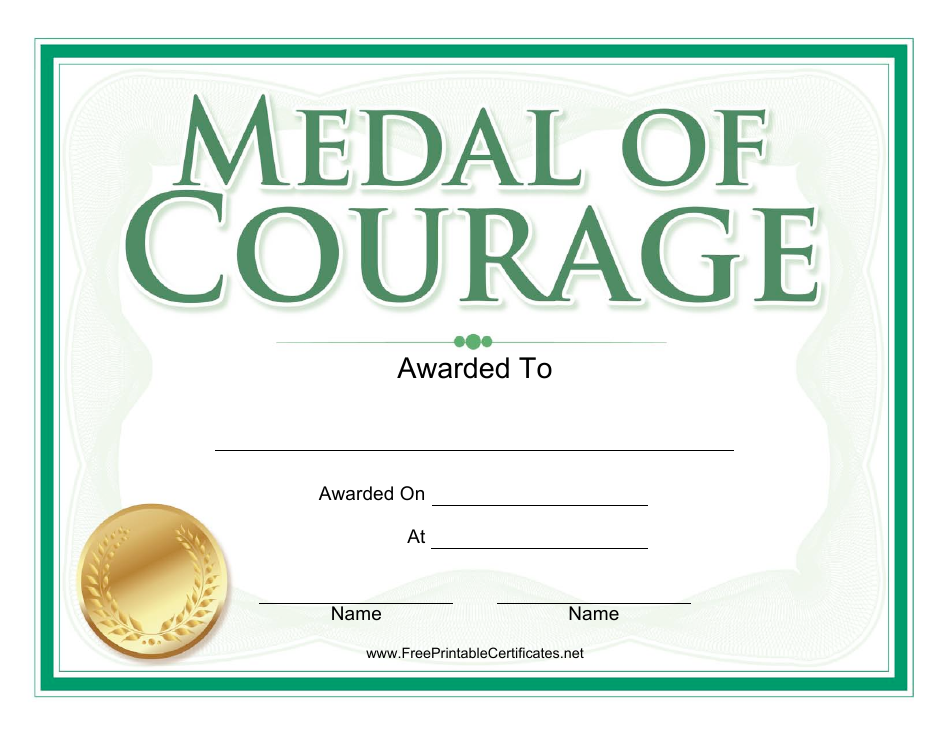 Medal of Courage Award Certificate Template - Gold Coin Preview