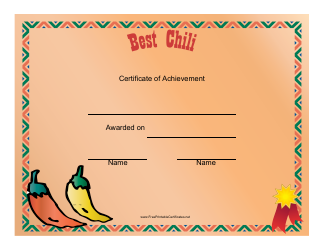 Document preview: Best Chili Award Certificate Template