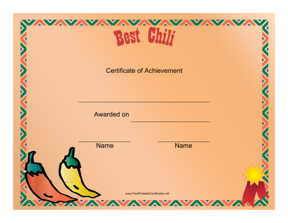 Best Chili Award Certificate Template, Page 1