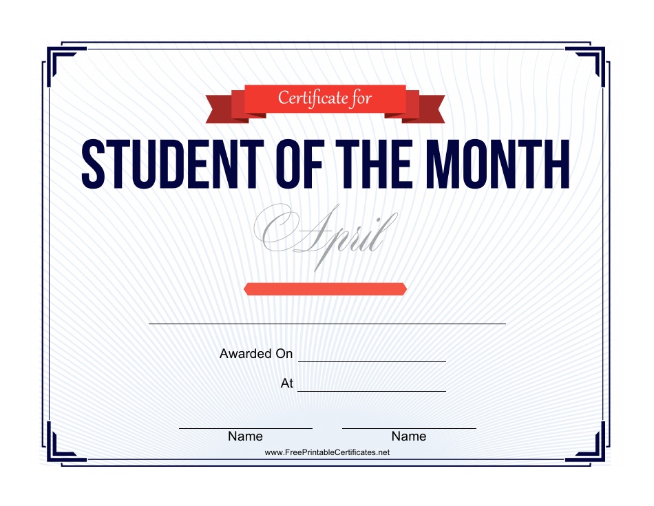 Student of the Month Certificate Template for April