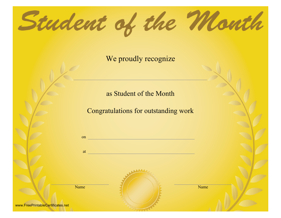 Student of the Month Certificate Template - Yellow