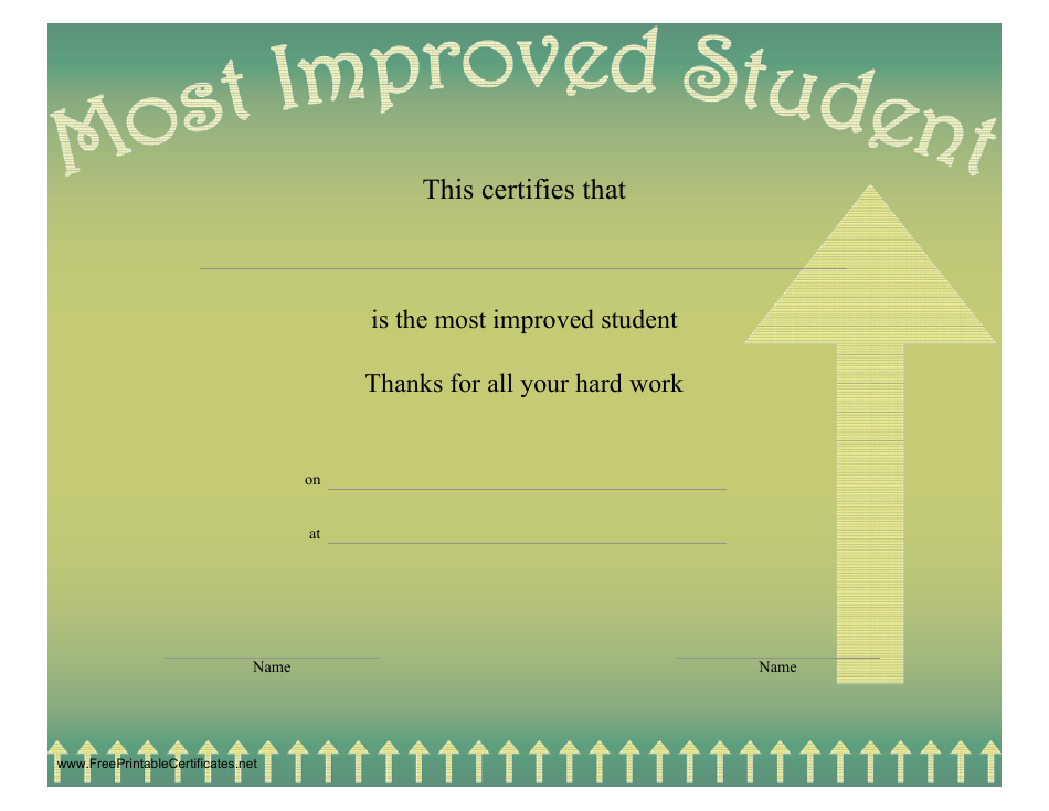 Most Improved Student Certificate Template Preview