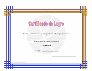 Document preview: Basketball Certificado De Logro (Spanish)