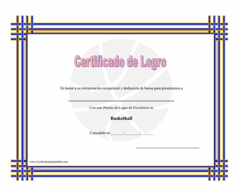Certificado de logro de basketball