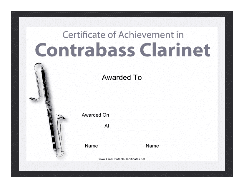 &quot;Contrabass Clarinet Certificate of Achievement Template&quot; Download Pdf