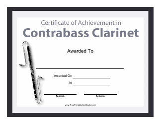 &quot;Contrabass Clarinet Certificate of Achievement Template&quot;