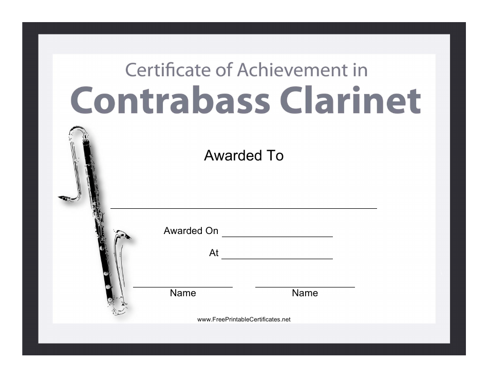 Contrabass Clarinet Certificate of Achievement Template - Customizable Design