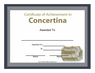 Document preview: Certificate of Achievement in Concertina Template