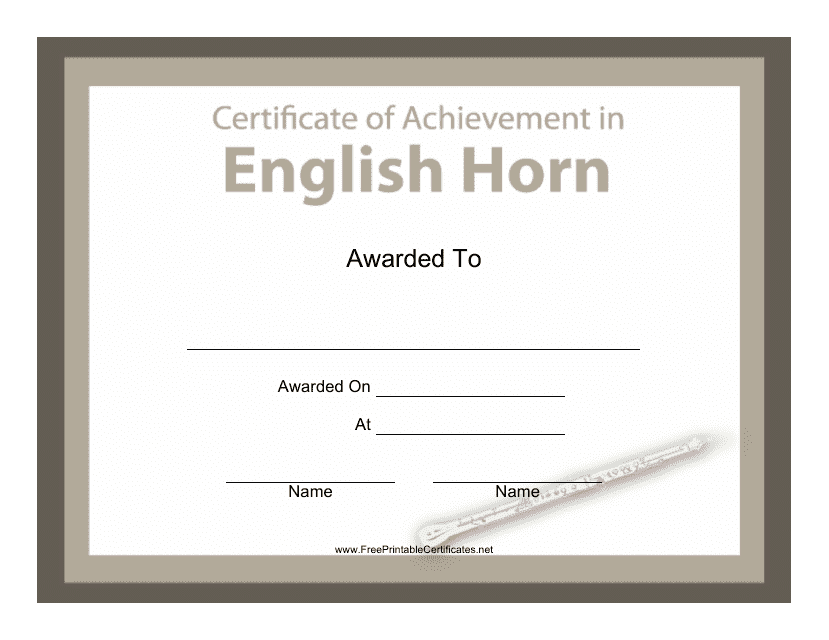 &quot;English Horn Certificate of Achievement Template&quot; Download Pdf