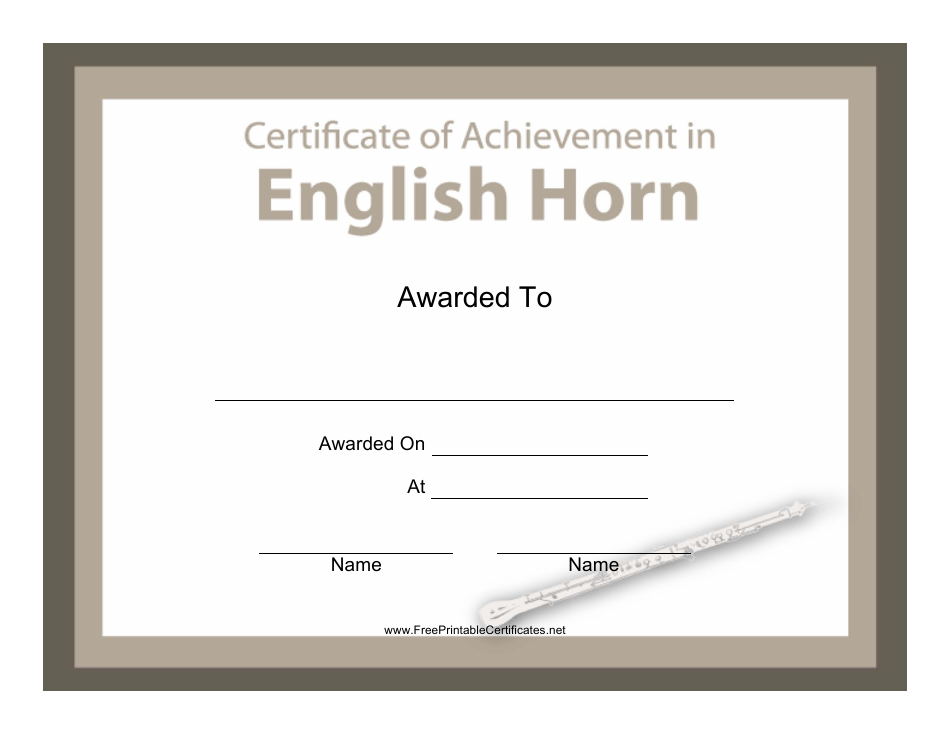 English Horn Certificate of Achievement Template, Page 1