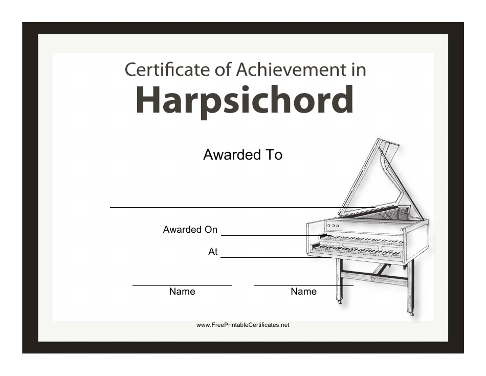 Harpsichord Certificate of Achievement Template Preview