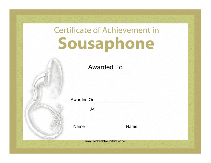 Sousaphone Certificate of Achievement Template
