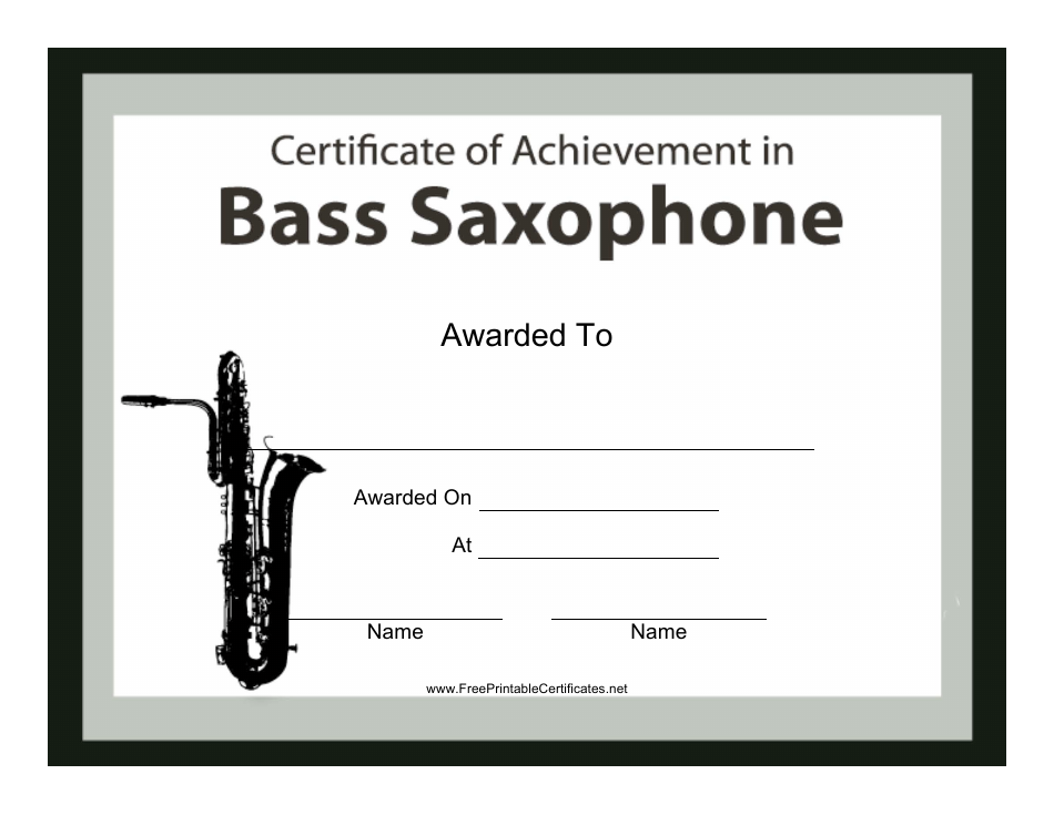 Bass Saxophone Certificate of Achievement Template - Designed to commend and recognize the accomplishments of bass saxophone players.