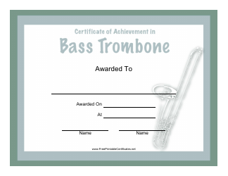 &quot;Bass Trombone Certificate of Achievement Template&quot;