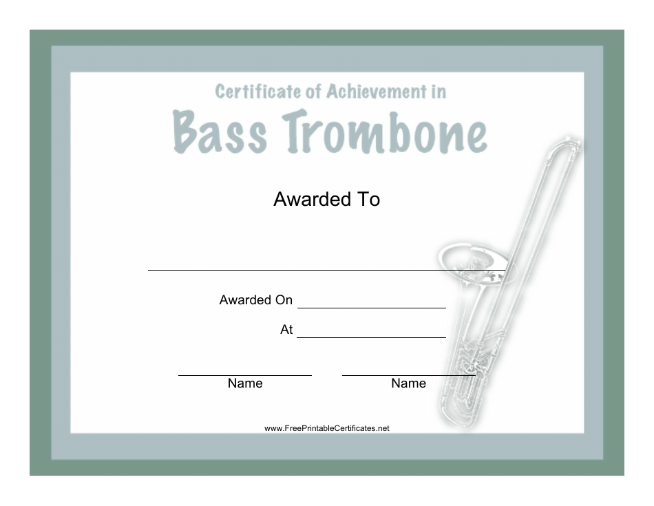 Bass Trombone Certificate of Achievement Template - Elegant Music Trophy Icon