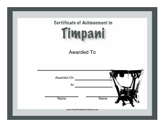 &quot;Certificate of Achievement in Timpani Template&quot;
