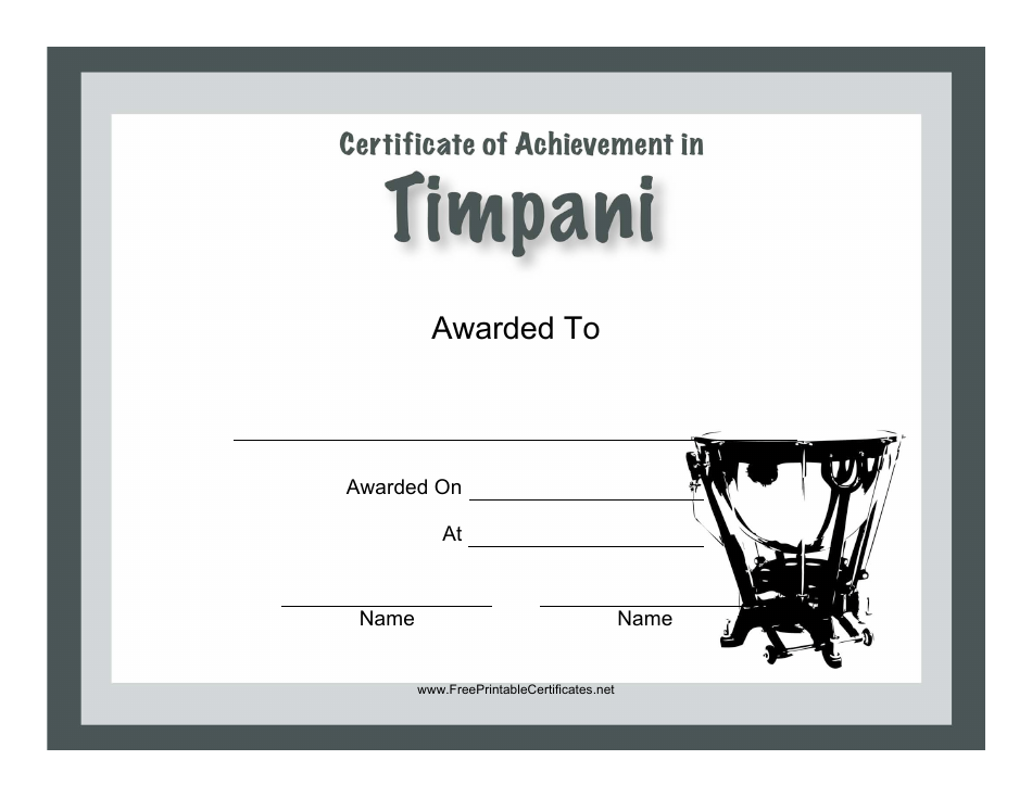 Certificate of Achievement in Timpani Template Image Preview