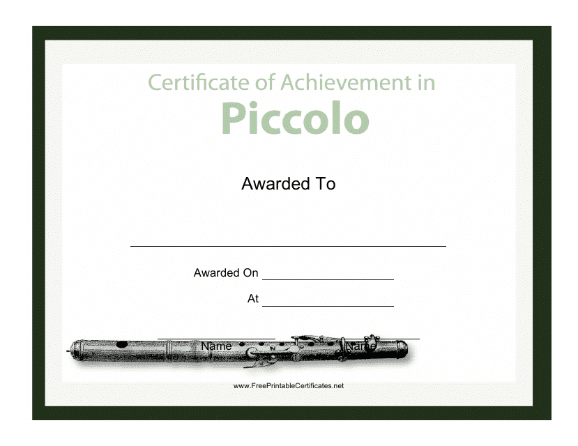 &quot;Piccolo Certificate of Achievement Template&quot; Download Pdf