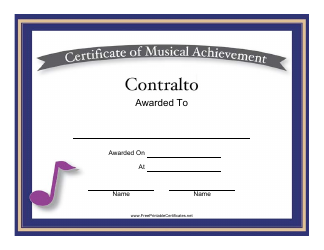 Document preview: Certificate of Musical Achievement in Contralto Template