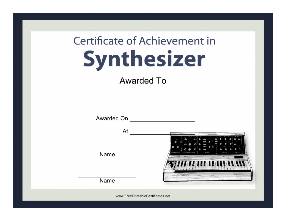 Music Certificate of Achievement in Synthesizer Template, Page 1