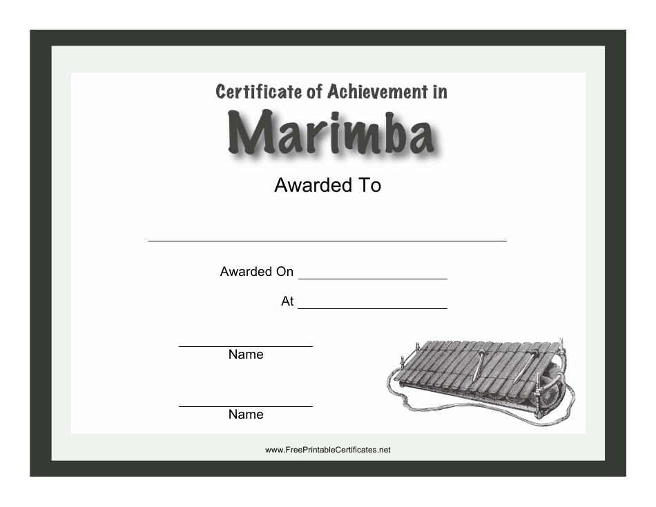 Certificate of Achievement in Marimba Template
