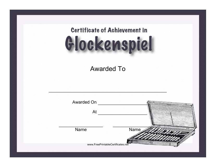 &quot;Certificate of Achievement in Glockenspiel Template&quot; Download Pdf