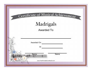 Document preview: Certificate of Achievement in Madrigals Template