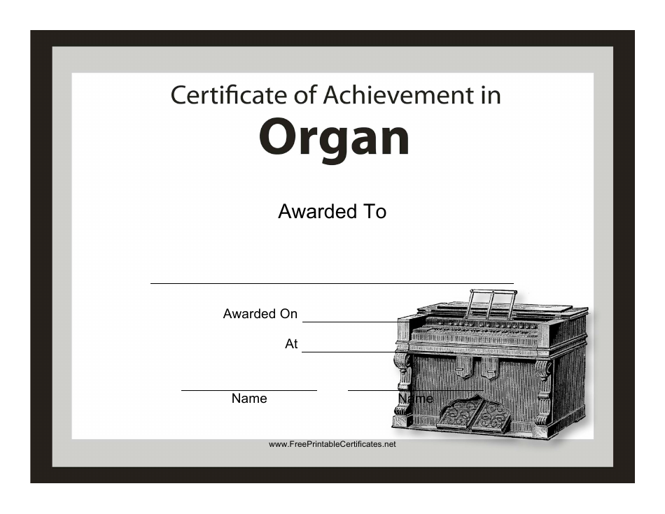 Organ Certificate of Achievement Template, Page 1