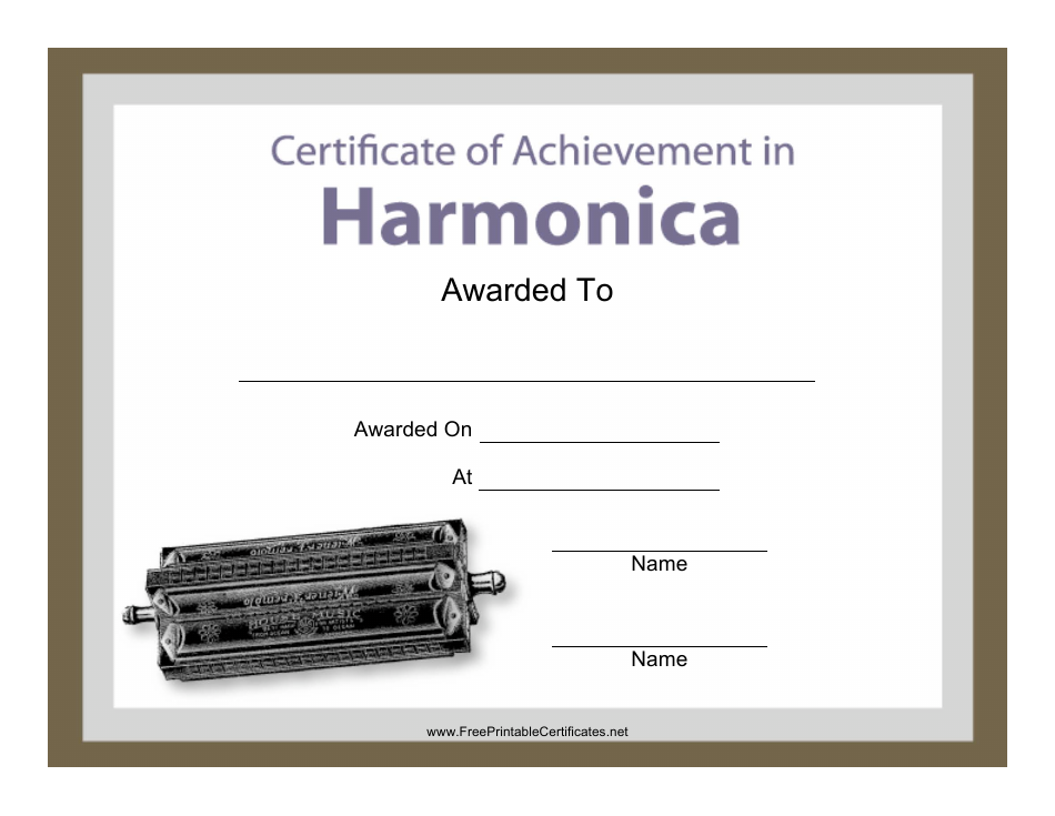 Harmonica Certificate of Achievement Template, Page 1