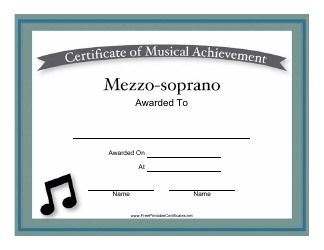 Document preview: Mezzo-Soprano Certificate of Musical Achievement Template