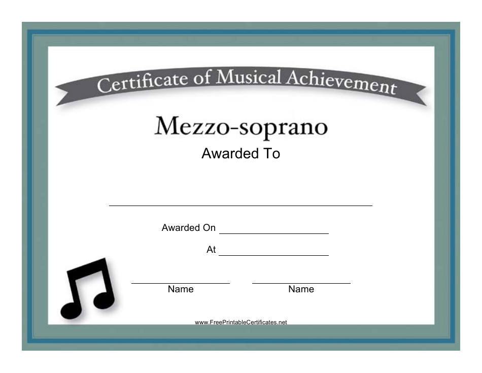 Mezzo-Soprano Certificate of Musical Achievement Template, Page 1