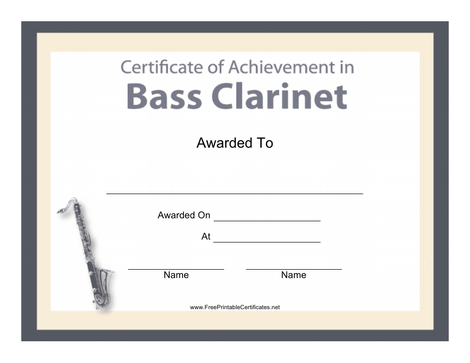 Bass Clarinet Certificate of Achievement Template Preview