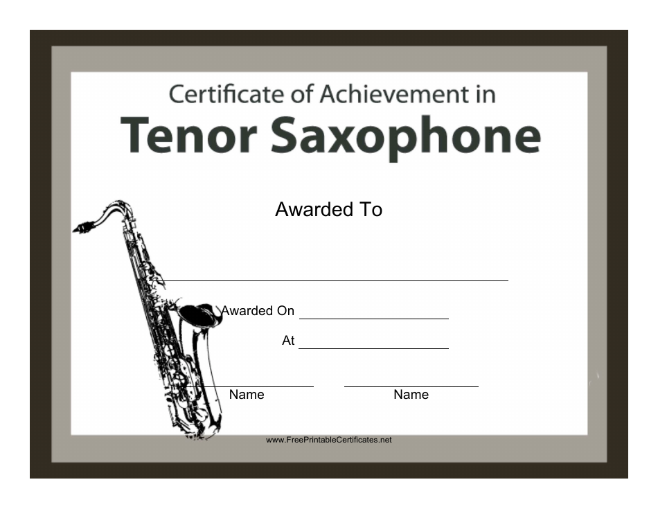Premium Tenor Saxophone Certificate of Achievement Template