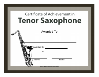 Document preview: Tenor Saxophone Certificate of Achievement Template