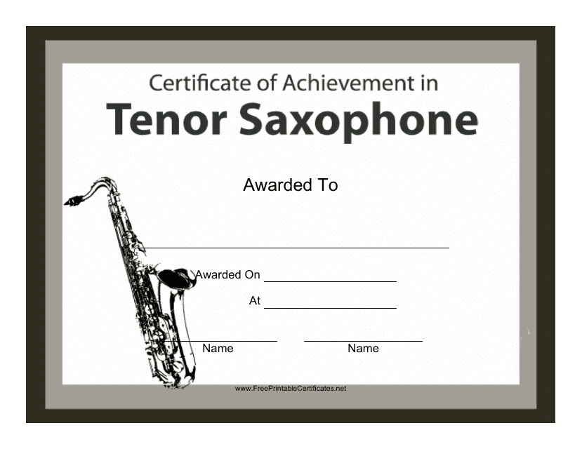 Tenor Saxophone Certificate of Achievement Template