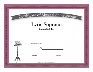 &quot;Lyric Soprano Certificate of Musical Achievement Template&quot;
