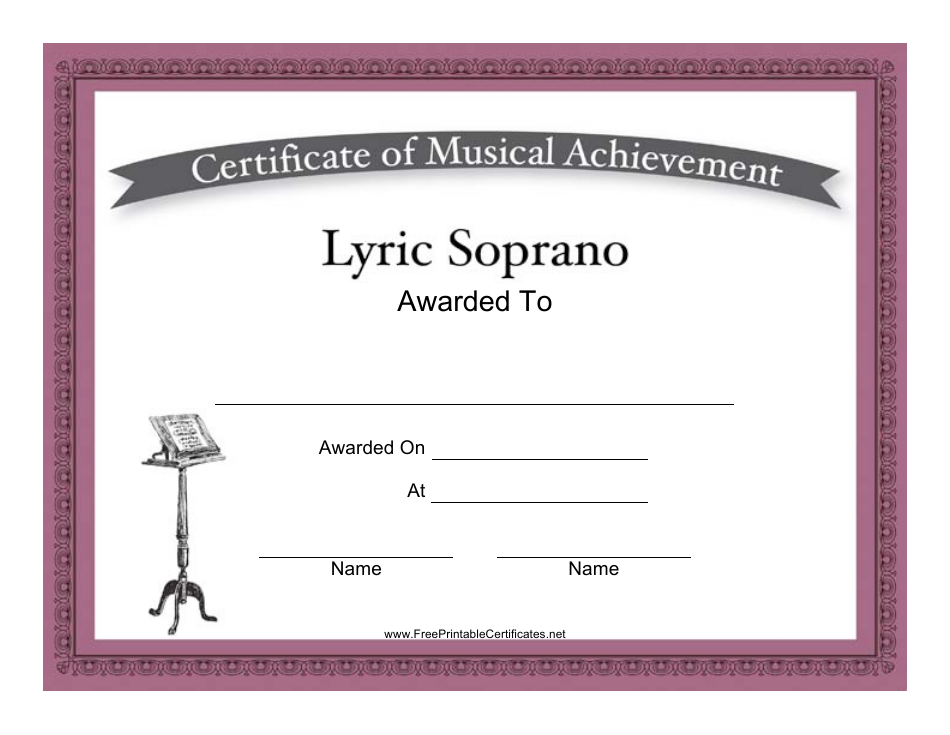 Lyric Soprano Certificate of Musical Achievement Template