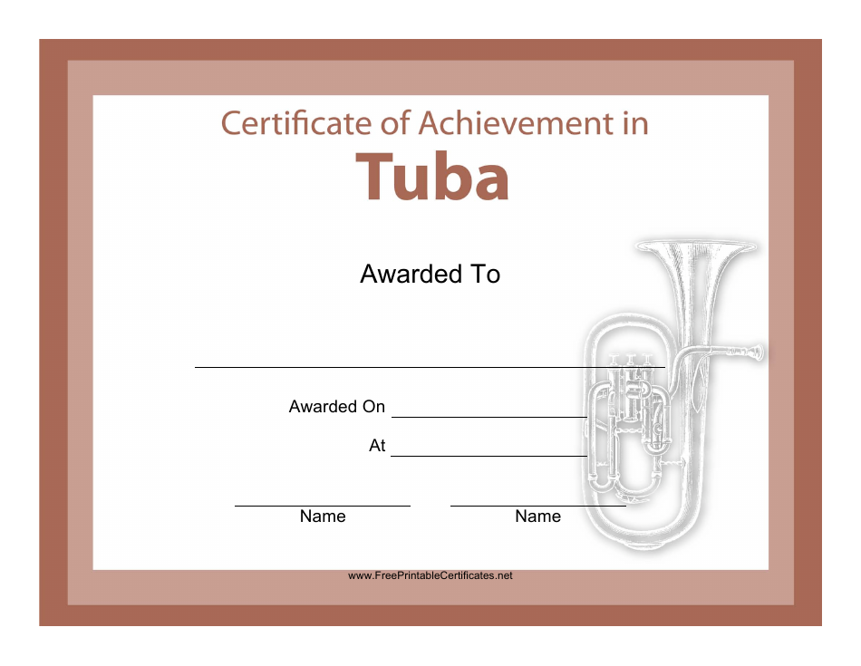 Tuba Certificate of Achievement Template Preview