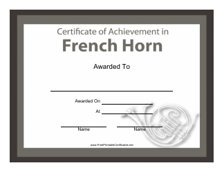 Document preview: French Horn Certificate of Achievement Template